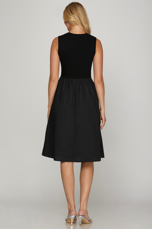 Hazel Blues® | She + Sky Sleeveless Poplin Woven Midi Dress with Pockets