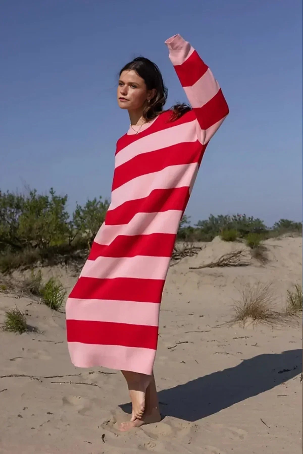 Casual Striped Midi Dress