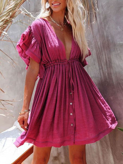 Hazel Blues® |  Drawstring Ruffled Half Sleeve Mini Dress