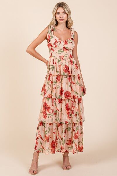Hazel Blues® |  Mittoshop Layered Floral Sweetheart Neck Maxi Dress