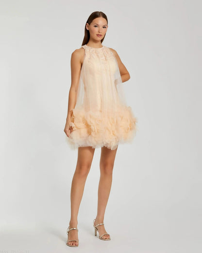Pink Halter Neck Flowy Petal A Line Mini Dress - FINAL SALE