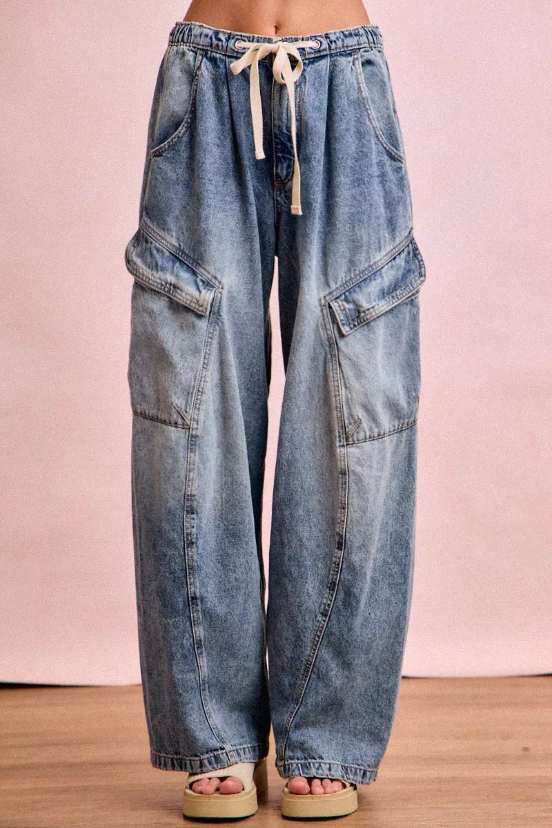 Hazel Blues® |  BiBi Baggy Barrel Jeans With Cargo Pockets
