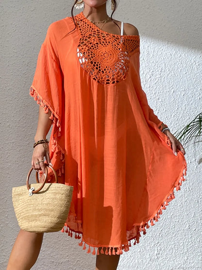Hazel Blues® | Tassel Cutout Scoop Neck Cover-Up Dress