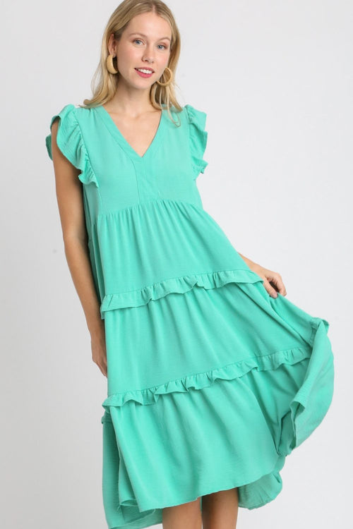 Hazel Blues® | Umgee Ruffle Tiered Cap Sleeve Midi Dress
