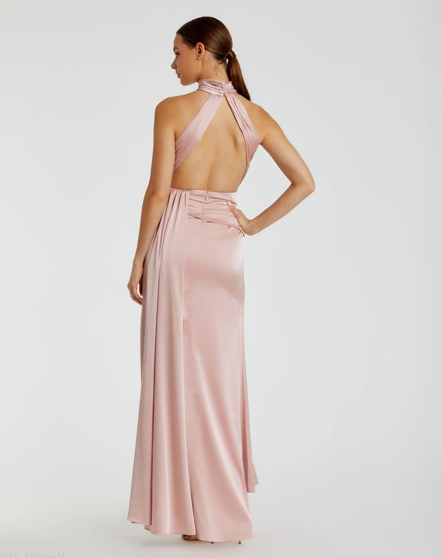 Pink Sleeveless Open Back Satin Gown