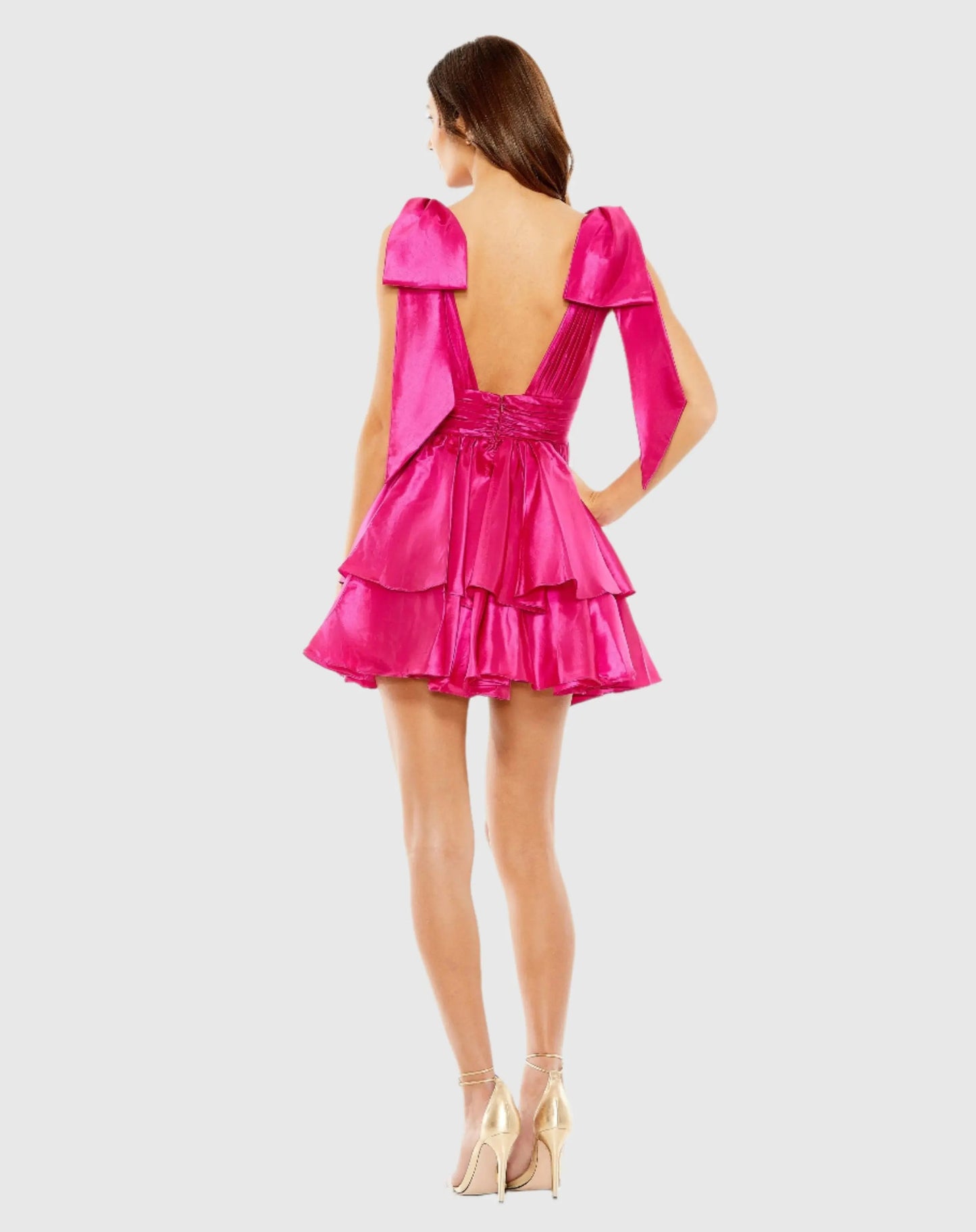 Pink Oversized Bow Deep V Ruffle Mini Dress - FINAL SALE