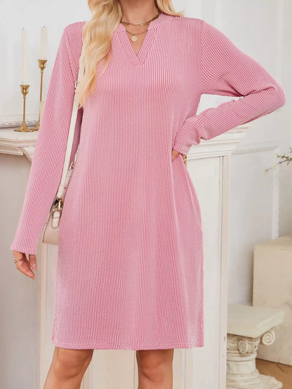 Hazel Blues® |  Casual Ribbed Knit Long Sleeve Dress