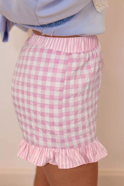 Hazel Blues® |  Gingham Ruffle Hem Shorts