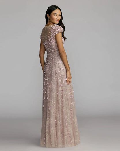 Pink Embellished Lace Illusion Neck A-Line Gown