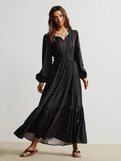 Hazel Blues® |  Polka Dot Long Sleeve Maxi Dress