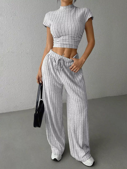 Hazel Blues® |  Ribbed Knit Top and Wide Leg Pants Set