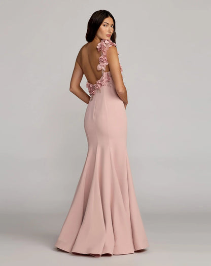 Pink One Shoulder Floral Embellished Mermaid Gown