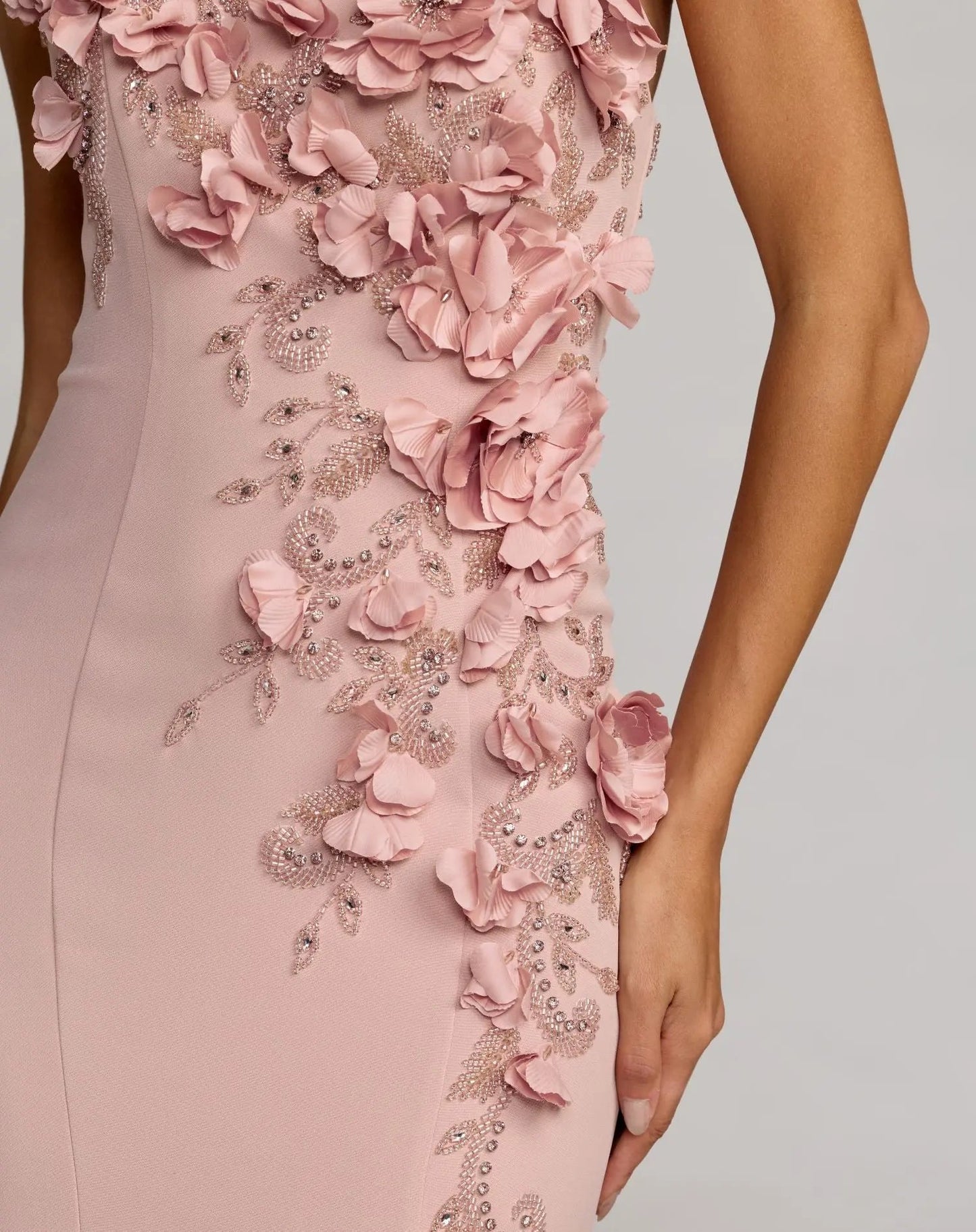 Pink One Shoulder Floral Embellished Mermaid Gown