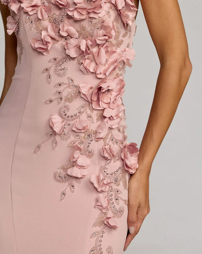 Pink One Shoulder Floral Embellished Mermaid Gown