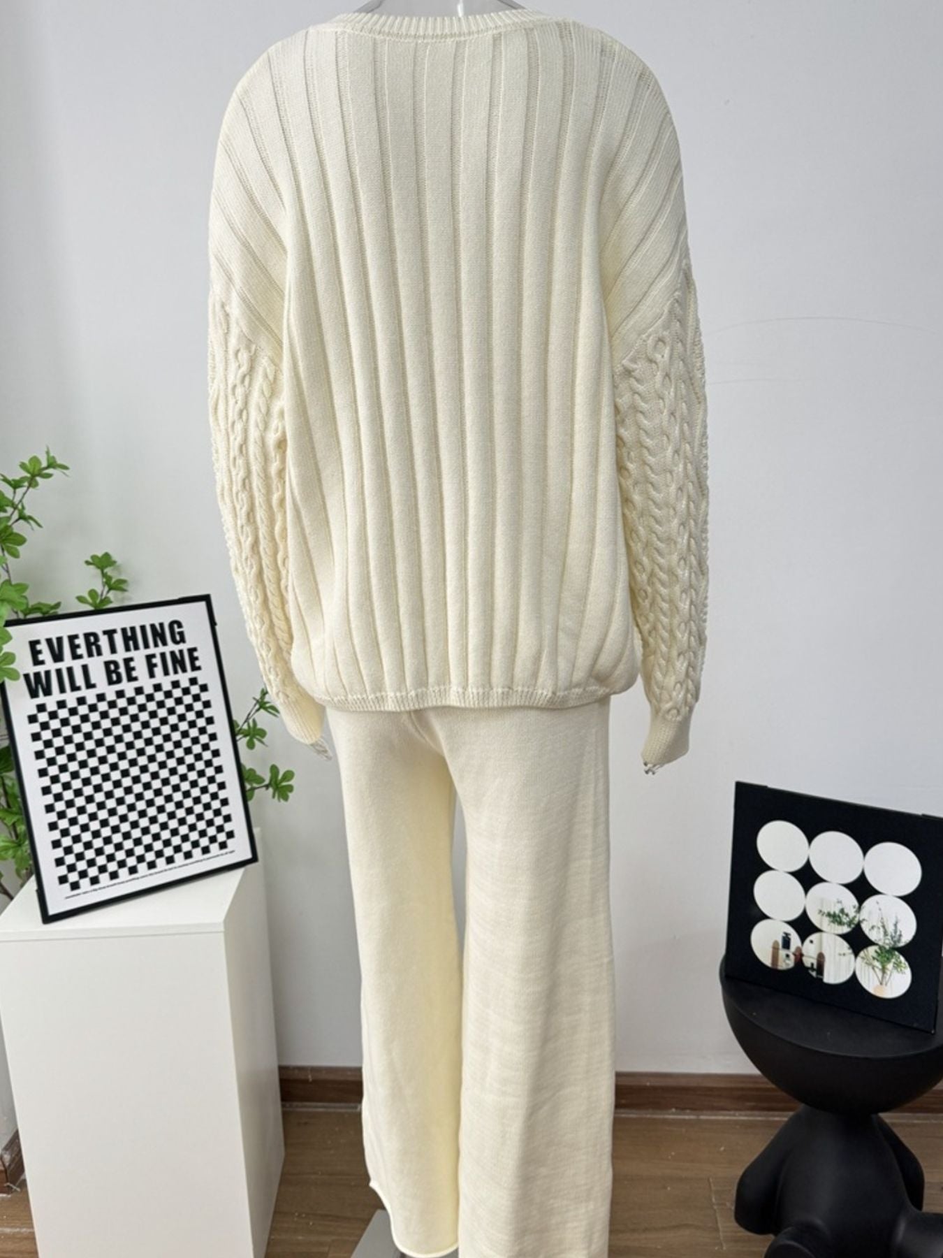 Hazel Blues® |  Cable Knit Cardigan & Wide Leg Pants Sweater Set