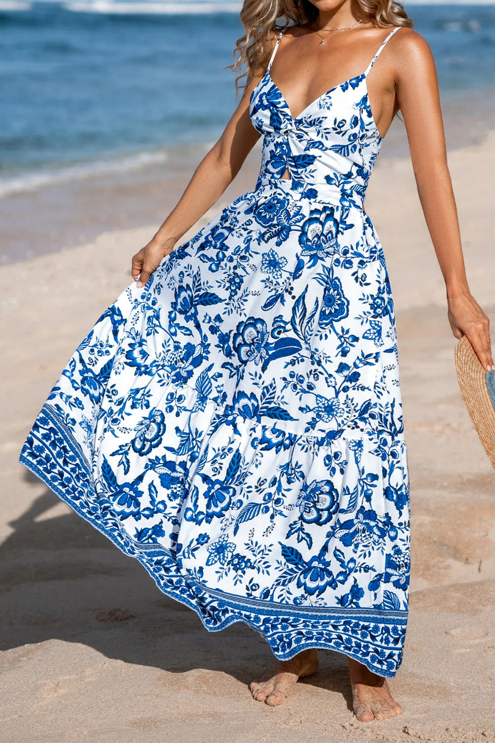 Hazel Blues® |  Floral Print Twisted Front Cutout Maxi Dress