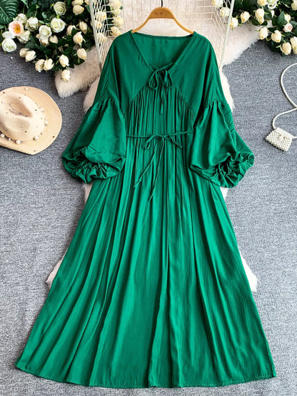 Hazel Blues® |  Balloon Sleeve Tie-Waist Dress