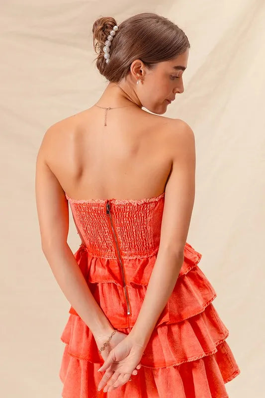 Hazel Blues® |  SO ME Strapless Ruffle Layered Game Day Cheer Up Dress