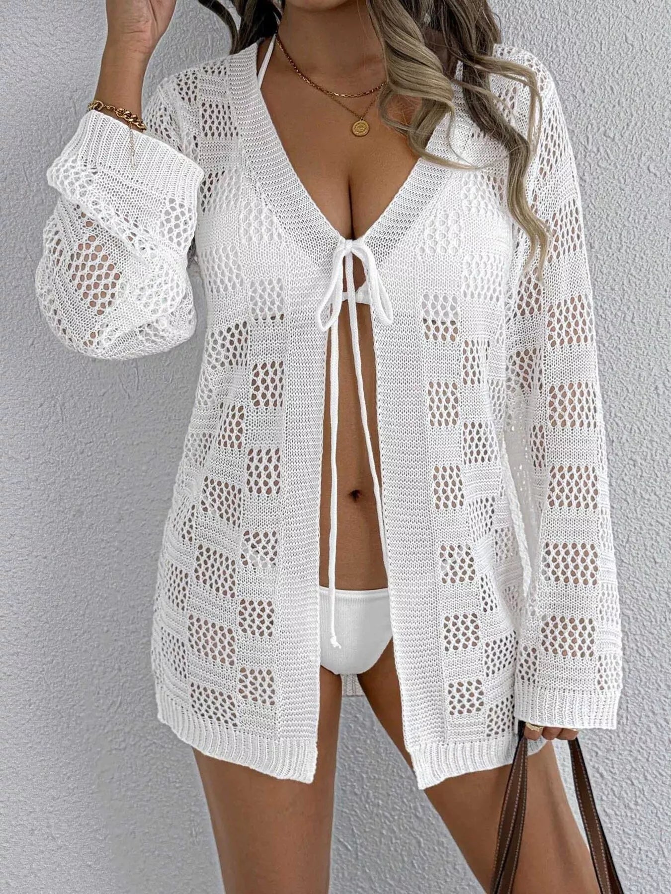 Hazel Blues® | Crochet Knit Tie Front Cover-Up