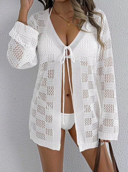 Hazel Blues® | Crochet Knit Tie Front Cover-Up