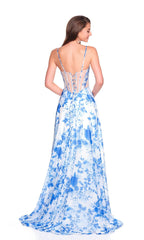 Blue Floral Prom Dress: Dave & Johnny 12188