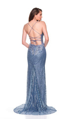 Lace-Up Long Beaded Prom Dress: Dave  Johnny 12281