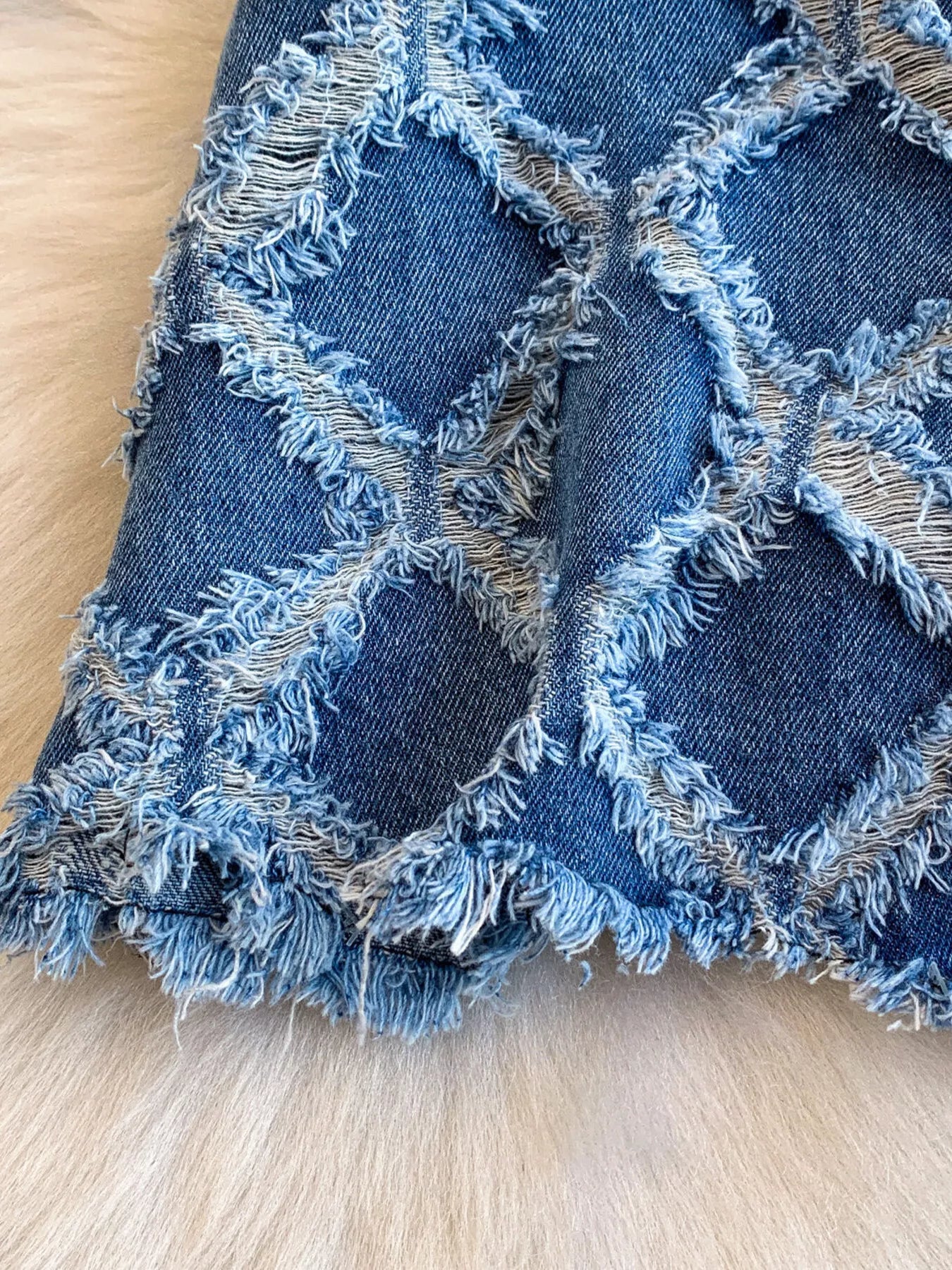 Hazel Blues® |  Distressed Diamond Pattern Jacket and Shorts Denim Set