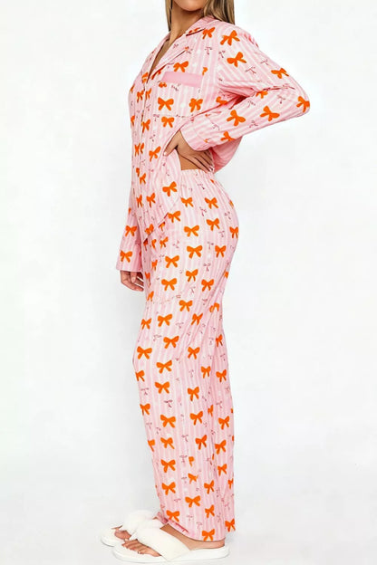 Hazel Blues® |  Bow Print Top and Wide Leg Pants Lounge Set