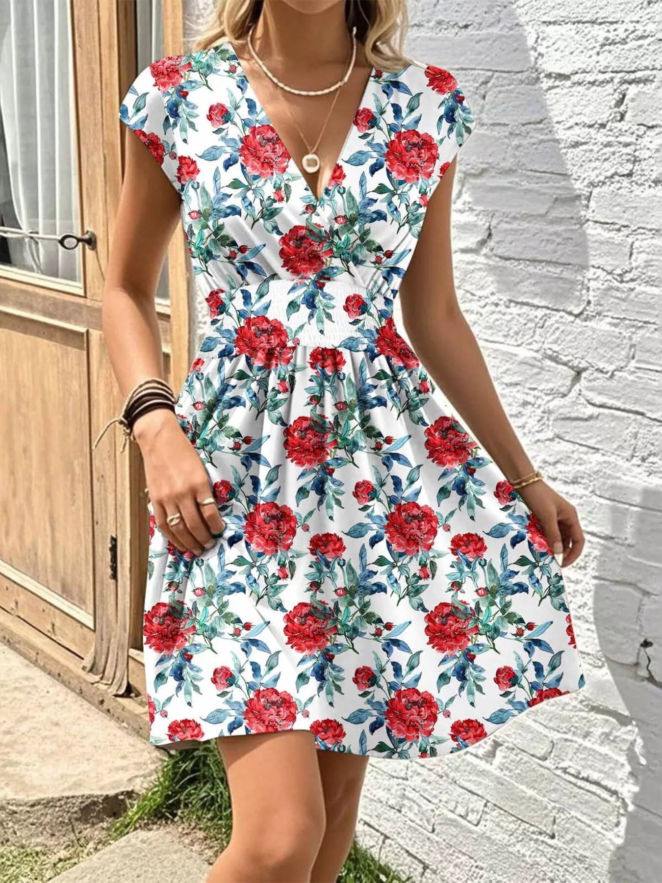 Hazel Blues® |  Floral Print Surplice Mini Dress