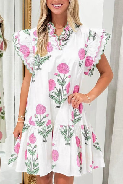 Hazel Blues® |  Floral Print Ruffle Trim Casual Mini Dress