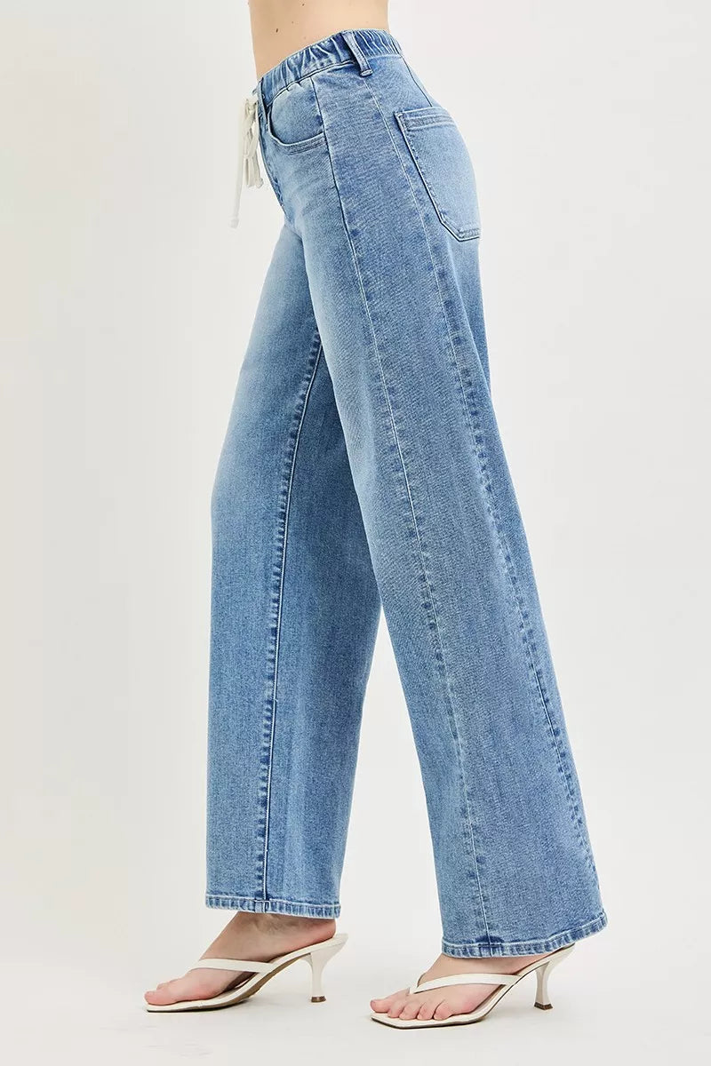 Hazel Blues® |  RISEN Relaxed Fit Drawstring Waist Jeans