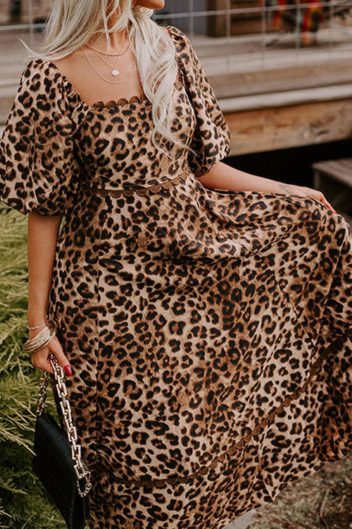 Hazel Blues® |  Leopard Square Neck Puff Sleeve Maxi Dress