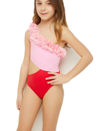 Hazel Blues® | Mommy&Me Cutout One Shoulder Contrast One Piece Swimwear