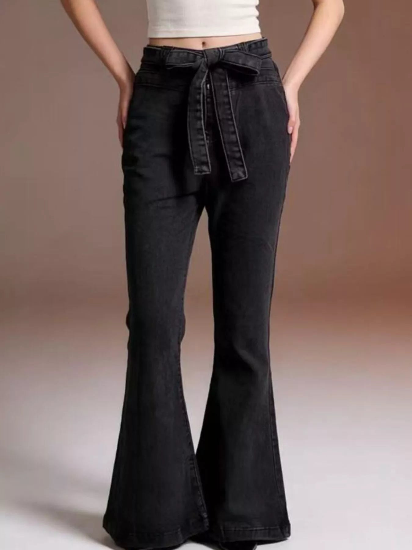 Hazel Blues® |  Bow-Tie High-Waisted Flare Jeans