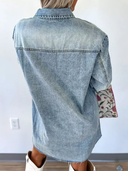 Hazel Blues® |  Chest Pocket Raw Hem Denim Loose Shirt Dress