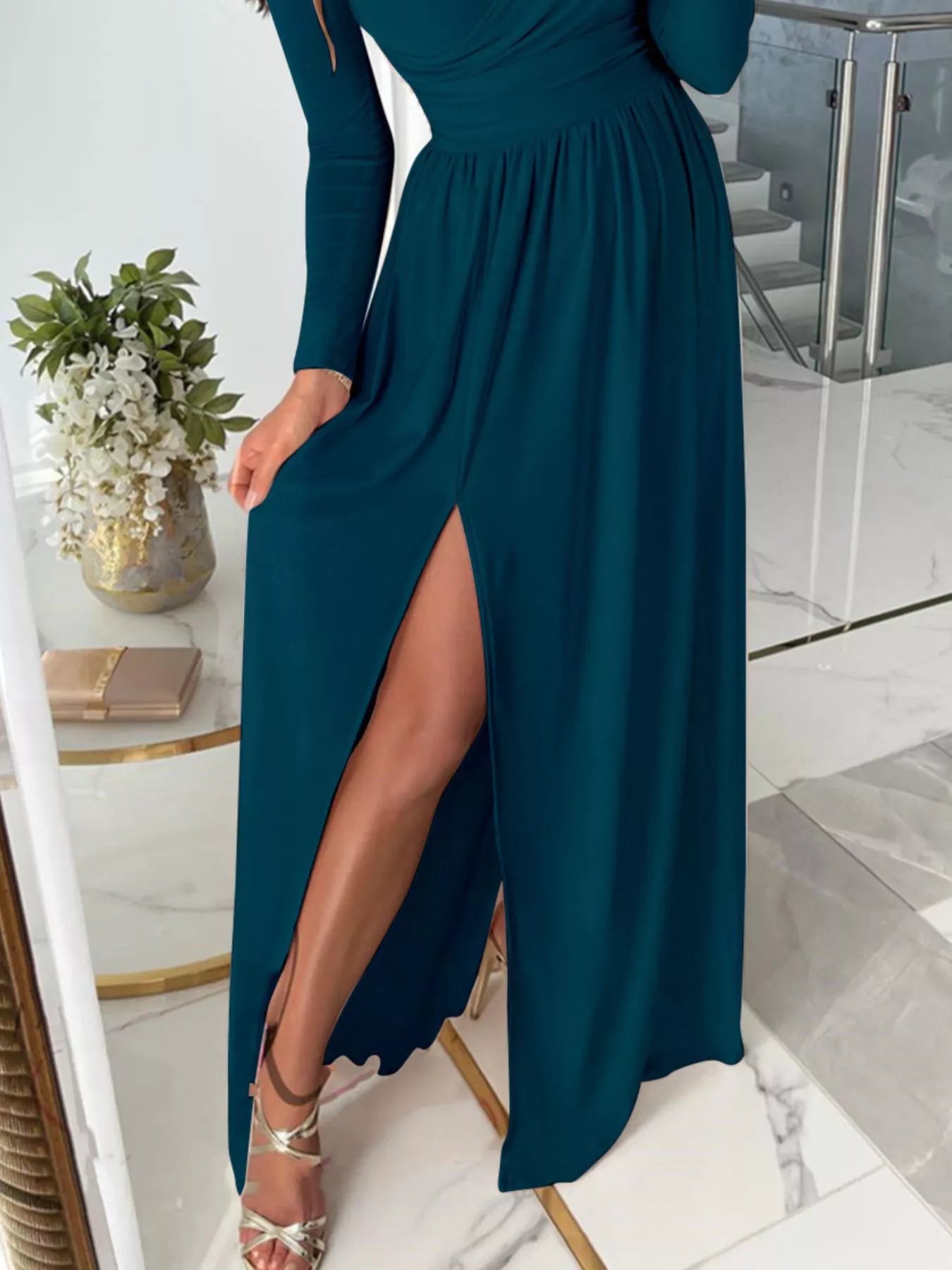 Hazel Blues® |  Slit Surplice Cold Shoulder Maxi Dress