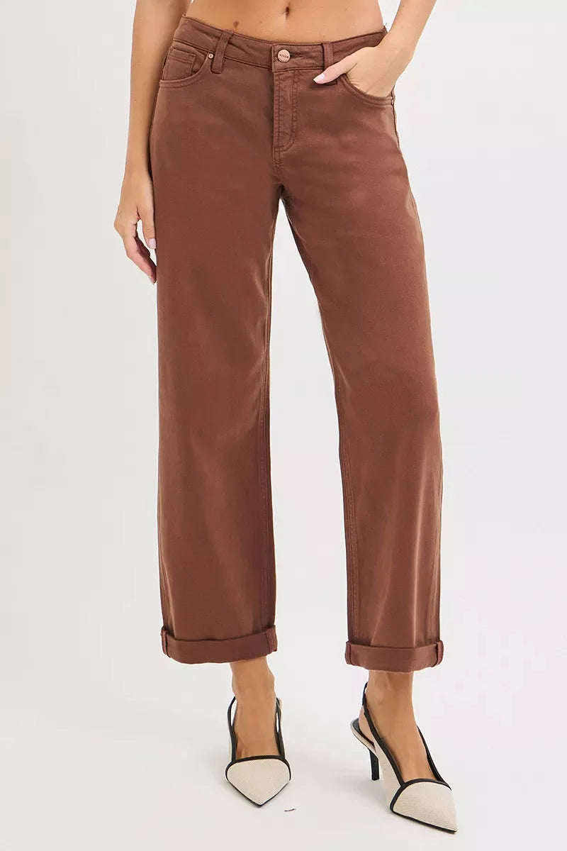 Hazel Blues® | RISEN Tummy Control Mid Rise Ankle Barrel Baggy