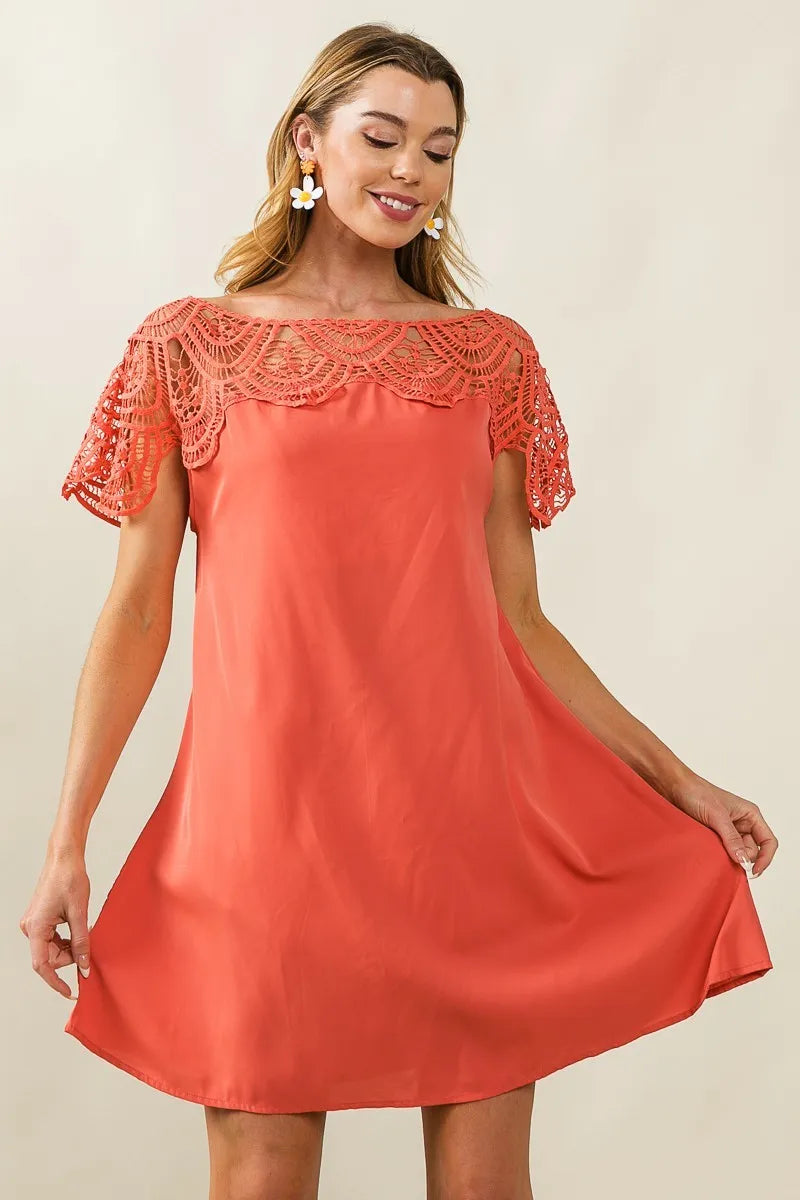 Hazel Blues® |  BiBi Crochet Lace Yoke Detailed Wrinkled Dress