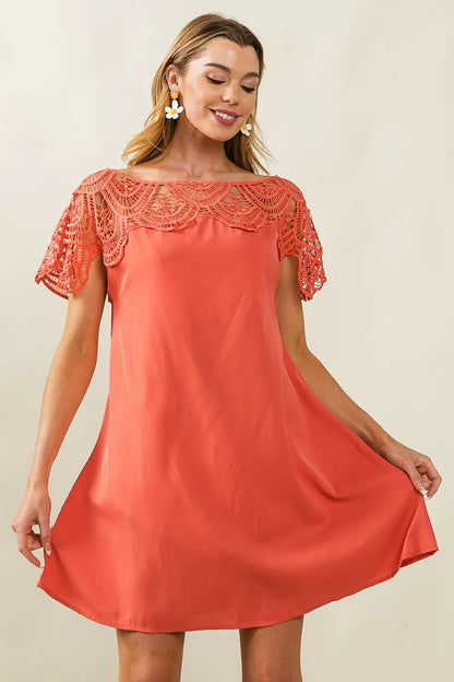 Hazel Blues® |  BiBi Crochet Lace Yoke Detailed Wrinkled Dress