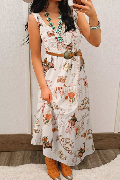 Hazel Blues® |  Western Horseshoe Print U-Neck Sleeveless Midi Dress