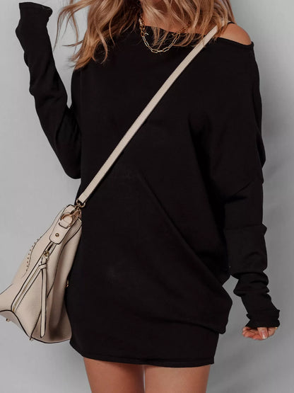 Hazel Blues® |  Asymmetric Neck Batwing Sleeve Shift Mini Sweater Dress