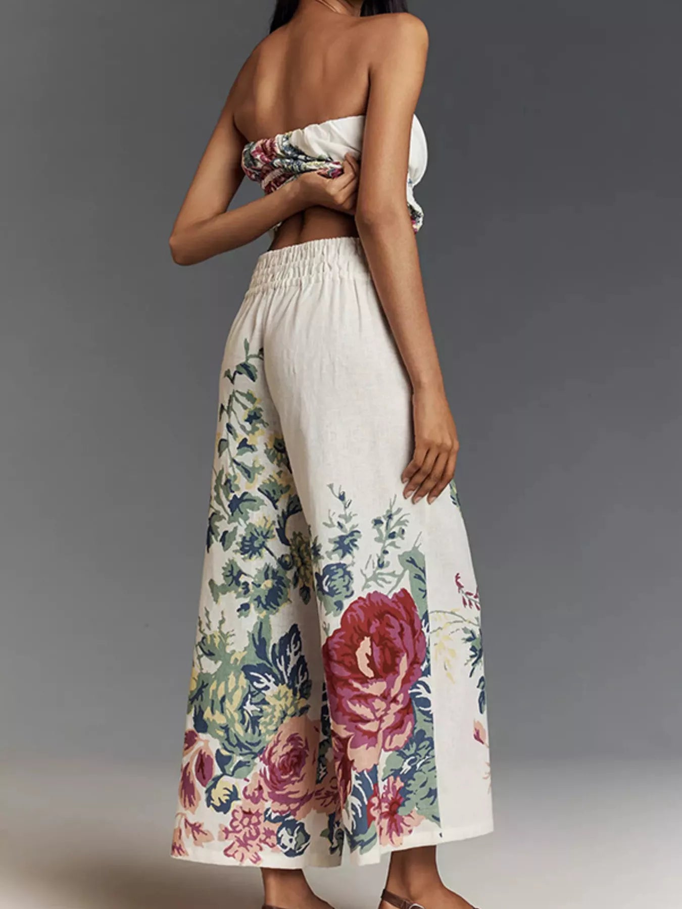 Hazel Blues® |  Floral Print Strapless Top and Wide-Leg Pants Set