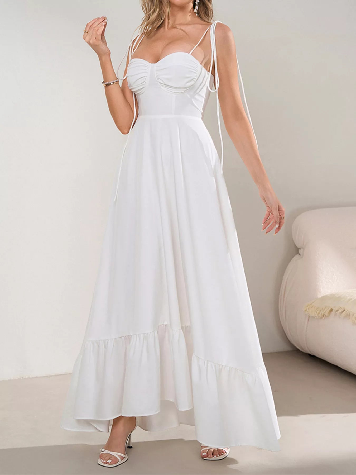 Hazel Blues® |  Sweetheart Neck Tie-Strap Ruffle Hem Maxi Dress