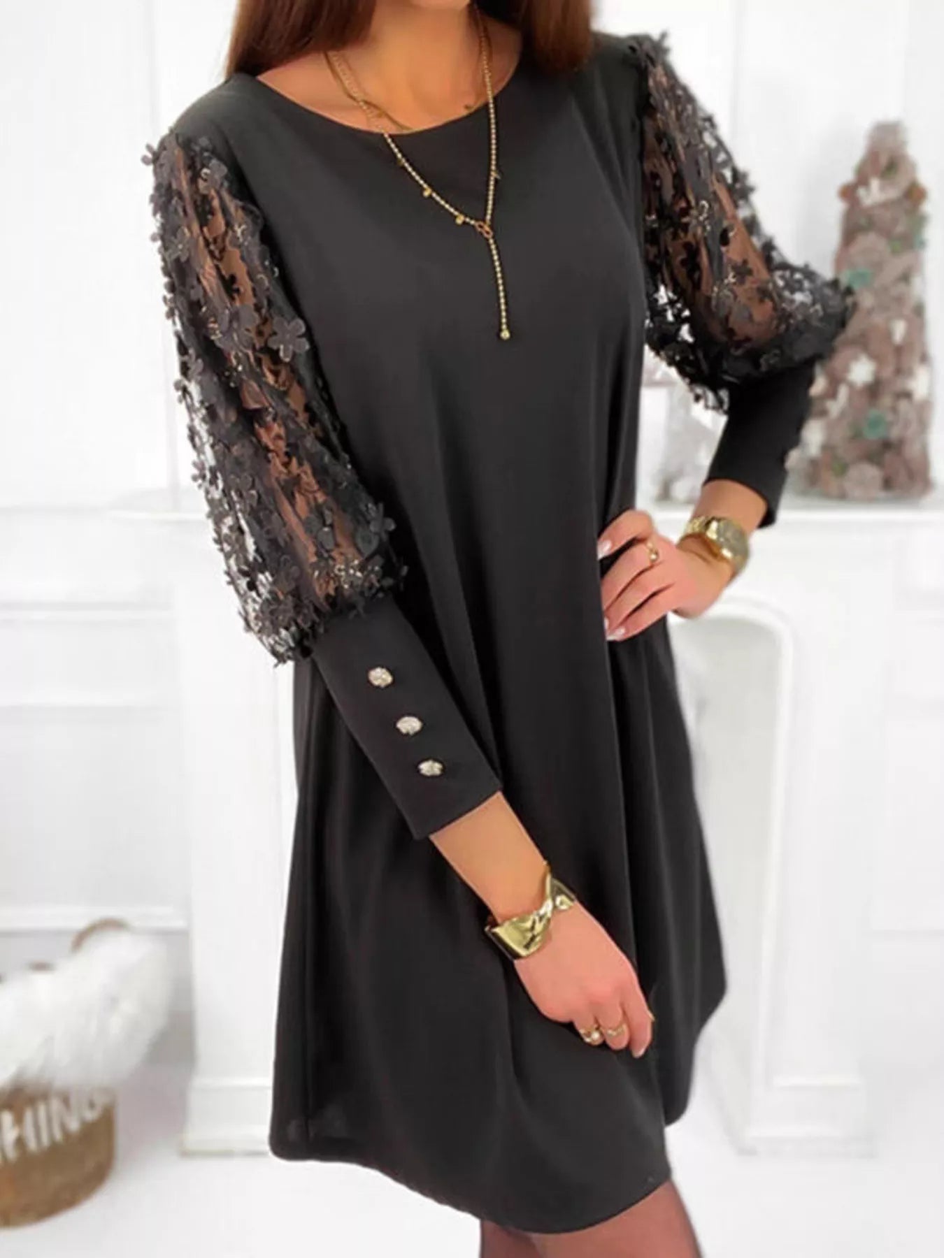 Hazel Blues® |  Floral Lace Sleeve Mini Dress