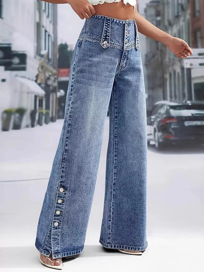 Hazel Blues® |  High Waist Button Decor Wide Leg Jeans