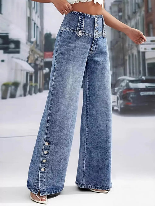 Hazel Blues® |  High Waist Button Decor Wide Leg Jeans
