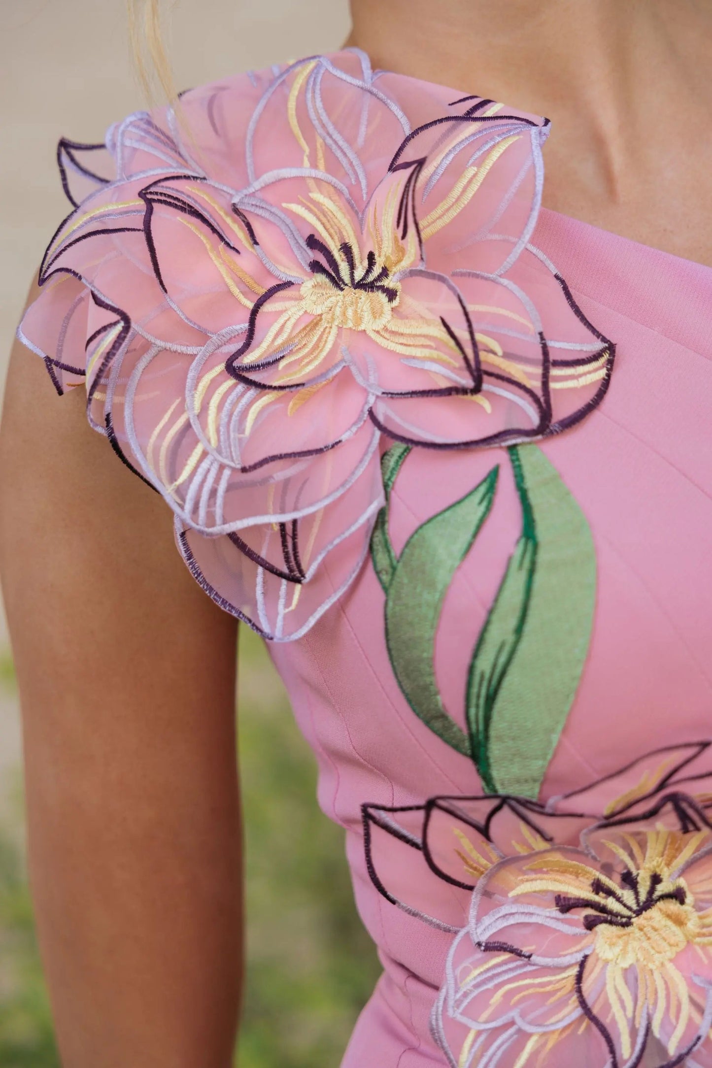 Pink One Shoulder Mermaid Gown With 3D Flower