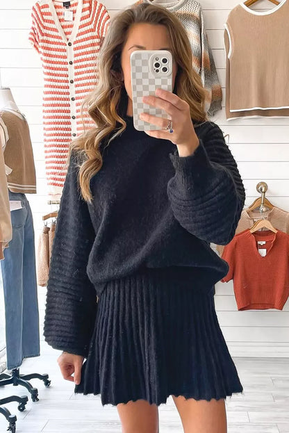 Hazel Blues® |  Round Neck Top and Skirt Sweater Set