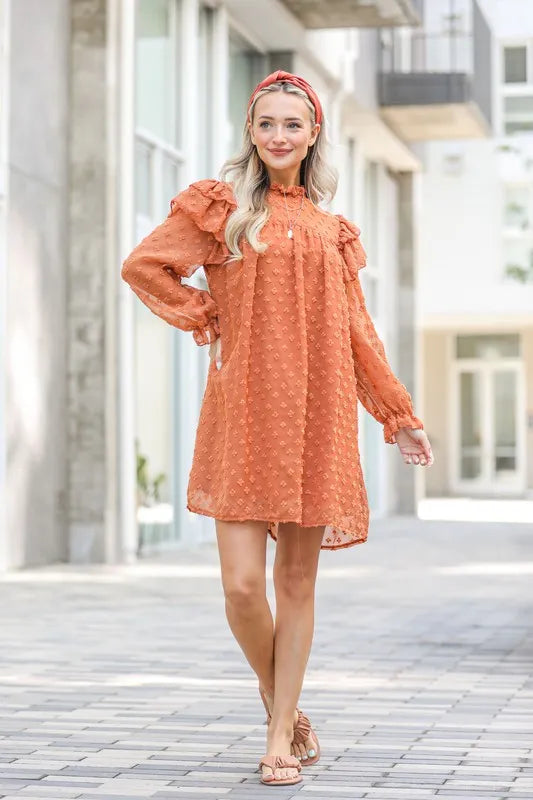 Hazel Blues® |  And The Why Lovely Ruffle Shoulder with Textured Woven Dress