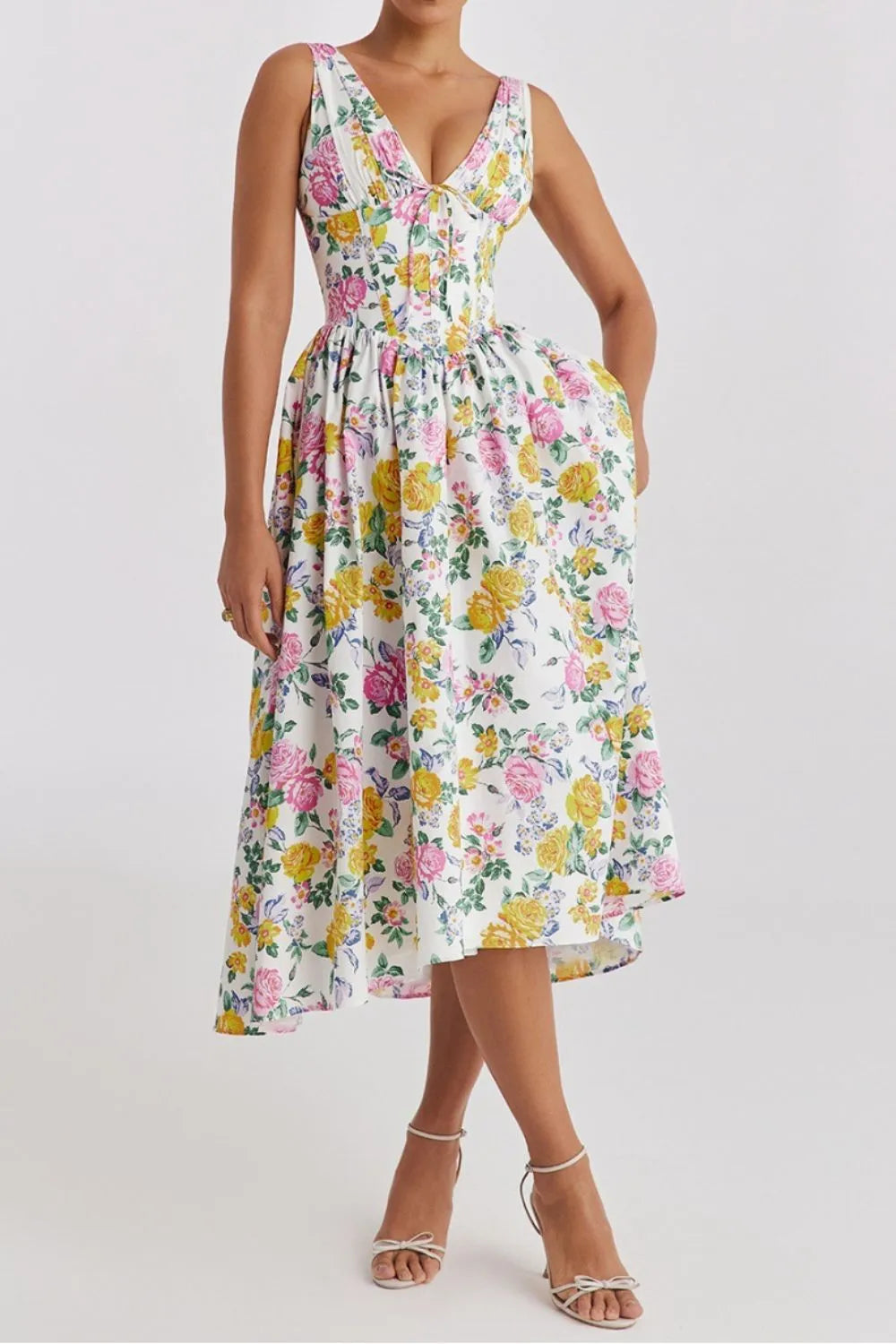 Hazel Blues® |  Floral V-Neck Sleeveless Midi Dress with Pockets